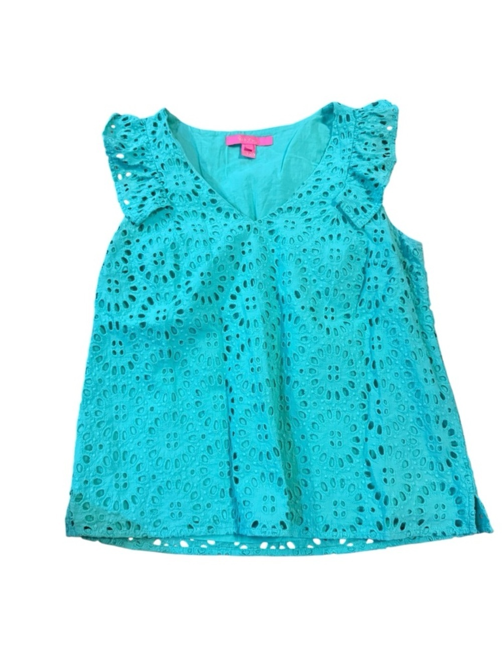 Lilly Pulitzer Turquoise Eyelet Ruffle Tank Top